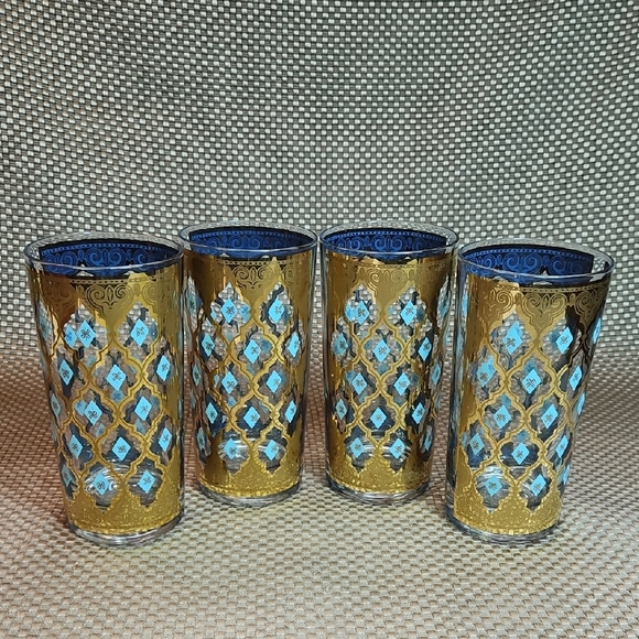 Vintage Other - Set of 4 Culver Valencia 22K Gold & Aqua Highball Mid Century Modern Set #2